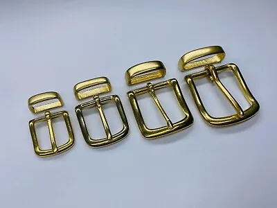£11.39 • Buy Solid Brass Belt Buckle + Belt Loop Set Leather Craft Hardware -select Size-