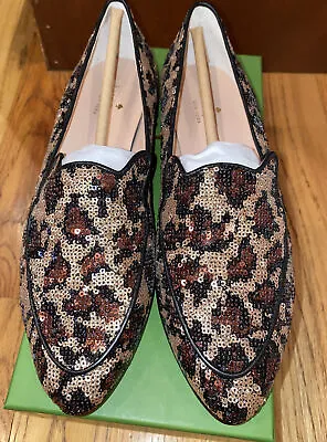 New Kate Spade Caty Cape Leopard Sequin Loafers Sz 7.5 Animal Print Sequin W Box • $155