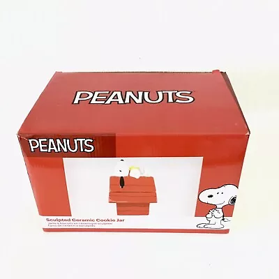 Peanuts Snoopy & Woodstock Red Doghouse Sculpted Ceramic Cookie Jar • $40.50