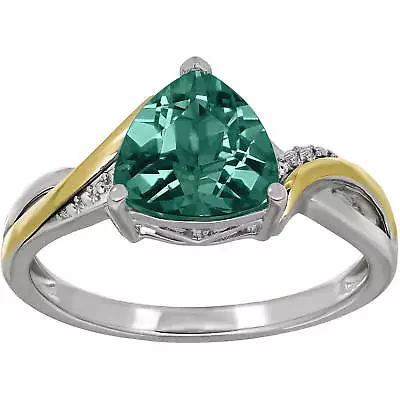 Duet Sterling Silver & 10Kt Yellow Gold Created Trillion Emerald Ring • $49