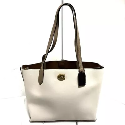 Auth COACH Willow Tote Color Block C0691 Cream Beige Leather - Tote Bag • $158