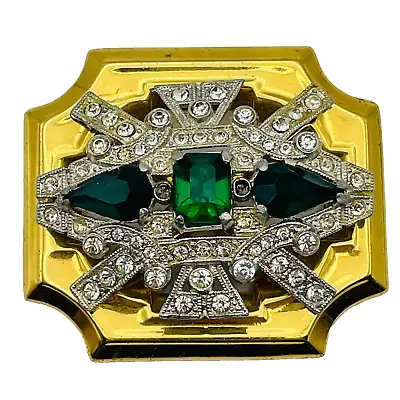 McClelland Barclay Art Deco Brooch Emerald Green & Diamante Rhinestones 1938-43 • $144.99