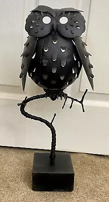 Pottery Barn Punched Metal Owl Bird Candle Luminary Lantern Halloween 17.5  High • $33.74