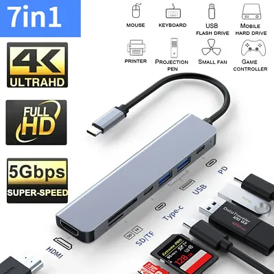 7 In 1 Multiport USB-C Hub Type C To USB 3.0 4K HDMI Adapter For Macbook Pro Air • $17.86