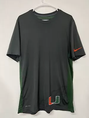 Nike Dri Fit Miami Hurricanes T Shirt Mens Size Large Grey Green Short Sleeve • $22.88