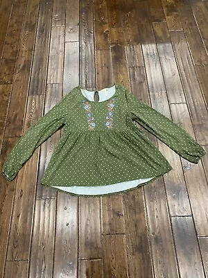 Matilda Jane Women’s Boho Style Top Green Embroidered Size L • $21.99