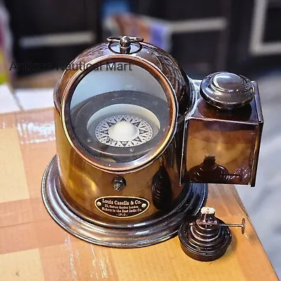 Vintage Brass Floating Dial Binnacle Gimbled Helmet Compass Ship/Boat Oil Lamp • $66.08