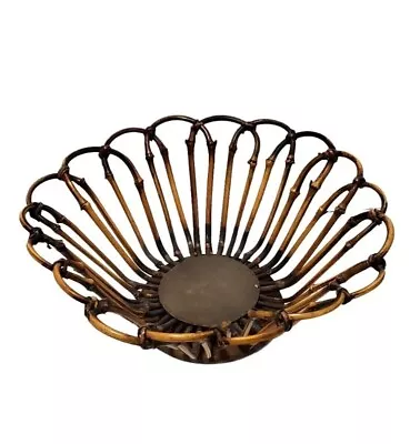 Wooden Flower Basket Bowl Round Tray Woven Bamboo Reeds Tiki Home Decorative • $24.95