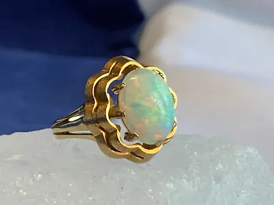 Vtg 14K Yellow Gold Opal Ring 8.08g Fine Jewelry Sz 7.75 Oval Prong Tiered Sides • $699.95