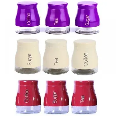 £12.99 • Buy Set Of 3 Kitchen Storage Canisters Tea Coffee Sugar Jars Pots Containers Caddy