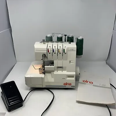 Vintage Elna LOCK T 34 D Sewing Machine With Manual And Foot Pedal Tested* • $114.55