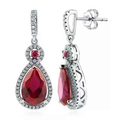 BERRICLE Sterling Silver Halo Simulated Ruby Pear Cut CZ Anniversary Earrings • $45.52