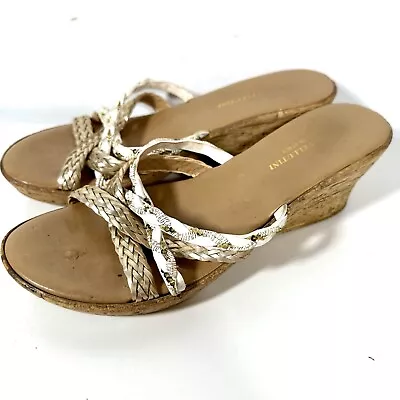 Marzia Vellutini Gold Leather Cork Wedge Sandals Women’s 8 • $15