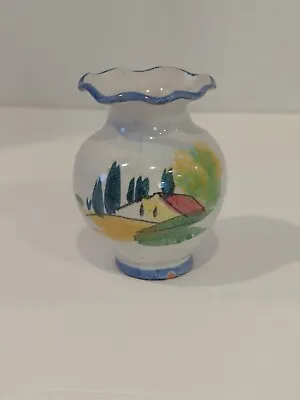 Vintage Italian Pottery Red Clay Small 2.50  Signed Vase Jug Painted Landscape  • $22.99