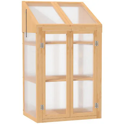 Outsunny Wooden Greenhouse Cold Frame Grow House W/ Double Door For Flower Brown • £97.99