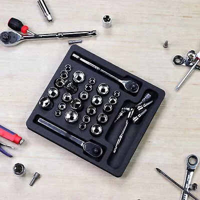 Tool Drawer Organizer Socket Holder Insert Black Foam Tray Holds 25 • $18.98