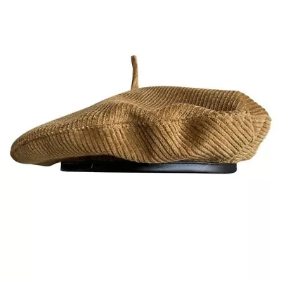 Unisex Faux Leather Trim Corduroy Beret Hat Military Style Hat Artist Beanie Cap • $18.99