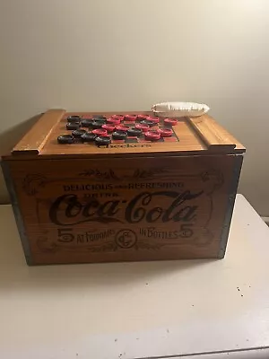 VINTAGE '90's COCA COLA WOOD CRATE STORAGE CHEST CHECKER BOARD TOP W/ CHECKERS • $90