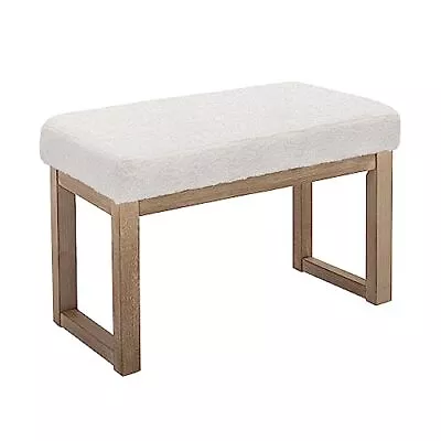 27 Inch Wide Rectangle Ottoman Bench White Footstool Velvet Look For Living ... • $76.41