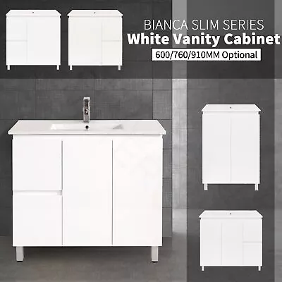 Glossy White Bathroom Toilet Slim Narrow Vanity Unit Basin Cabinet 600 760 910mm • $559