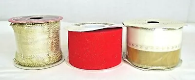 3 Rolls Target Velvet Gold Cream Lame Wire Edged Christmas Craft Ribbon 2.5  • $15.95