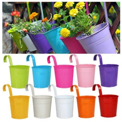 £9.89 • Buy 10 PCS Metal Flower Pots Balcony Garden Wall Fence Hanging Plant Planter Baskets