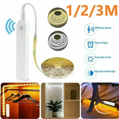 PIR Motion Sensor LED Strip Light Battery Powered Stair Closet Cabinet Home Lamp • £5.99