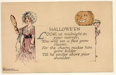 Hard To Find Volland Halloween Postcard Mirror Jack-o-lantern Unused 1912 • $50