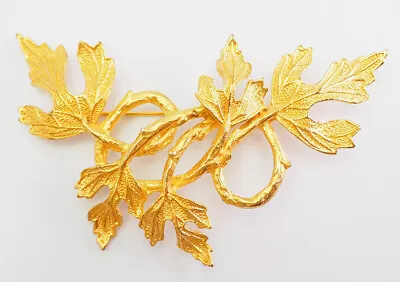 Maxine Denker Vintage Gold Tone Metal Organic Tree Branch Leaves Pin Brooch • $45