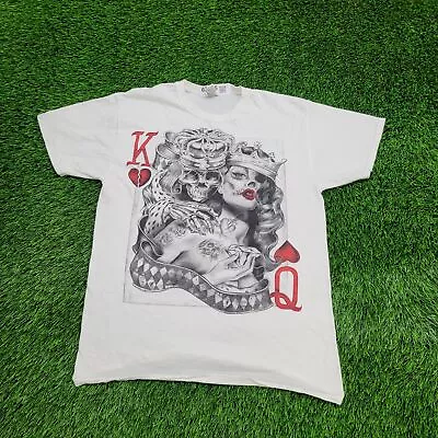 Macabre Playing Cards Tattoo Gothic Skull Shirt L-Short 19x26 White Edgy-Style • $48.77