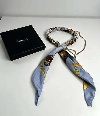 Gianni Versace Womens Bijoux Silk Scarf & Gold Tone Chain Link Belt Tie Necklace • $300