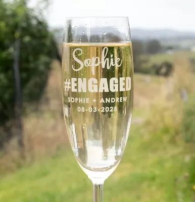 Engagement Personalised Engraved Wedding Champagne Glass Flute Present Gift Box • $37.90