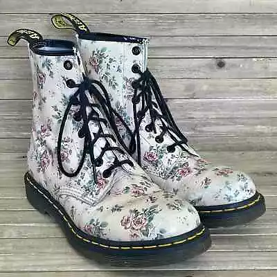 Womens Dr Martens Cream Leather Vintage 1460 Floral Combat Boots Size 8 M GUC • $109.99