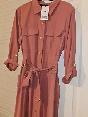 NEXT Size 12 Salmon Pink Midi Utility Shirt Dress Autumn Workwear Dress BNWT  • £29.99