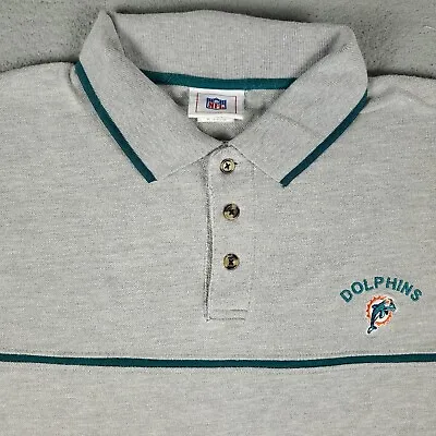 Vintage Reebok Miami Dolphins Polo Shirt Mens Large Gray NFL Football * • $14.21