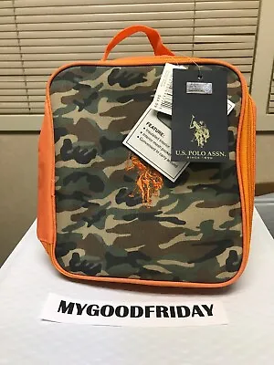 U.S. Polo Assn Lunch Bag Tote Orange & Camoflauge Insulated $44.99 Size 8 X9 2.5 • $19.99