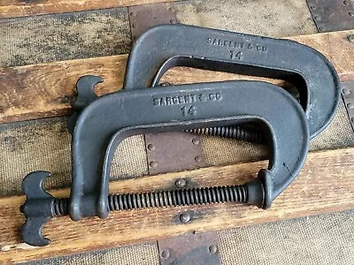 Pair Of Vintage Sargent & Co No. 14 Bat Wing Screw Clamps 4  Capacity • $20