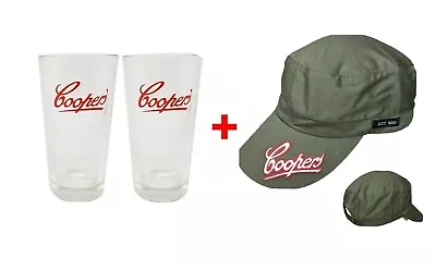 Coopers Sparkling Ale 2 Beer Glasses 285ml + Army Commando Cap BNWOT MAN CAVE • $39.99