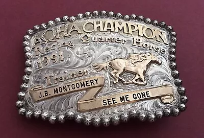 Rare 1991 AQHA Champion See Me Gone Vogt Sterling Silver Gold Trophy Belt Buckle • $595