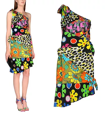 Moschino Couture Dress One Shoulder Flower Animal Print Silk $1695 It 40 Us 4 • $199