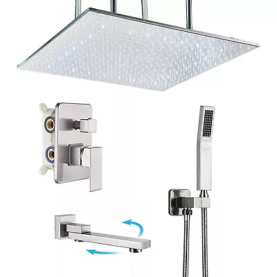 LED Shower Faucet Set Complete System Rain Head Combo W/ Mixer Valve Wall Mount • $139