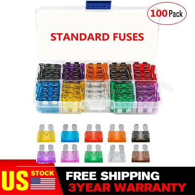 Car Automotive Medium Standard Fuses Auto Blade Fuse Assortment Kit APM 100PCS • $3.99