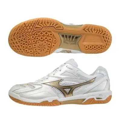 Mizuno Badminton Shoes WAVE FANG PRO White / Gold 71GA2100 50 Unisex NEW In Box • $158