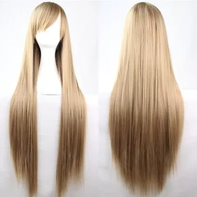 Womens 80cm Long Straight Wig Girls Cosplay Fancy Party Anime Hair Full Wig • £9.47