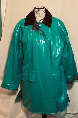 J. G. Hook Womens Green PVC Polyurethane Rain Coat Flannel Lined Waterproof Md • $24.95