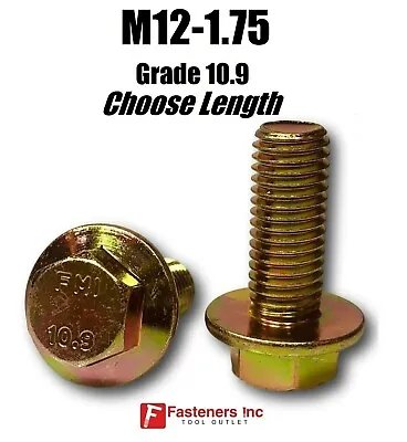 M12-1.75 X (Choose Length) Grade 10.9 Metric Flange Bolts Yellow Zinc Hardened  • $17.89