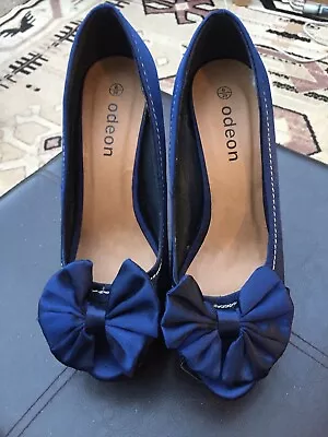 Odeon Ladies Satin Blue Stilleto Platform Shoes 5&1/2” Size 6 • £5