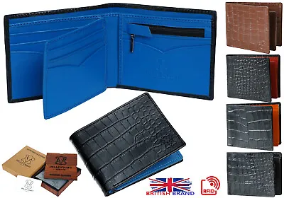 Mens Leather Wallet RFID Handmade 11 Card Holder Window ID Gift Box Personalised • £16.99