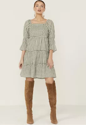 NEW! Mikarose Dallas Gingham Tiered Dress Anthropologie Large Prairie • $29.95