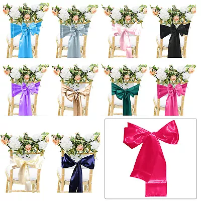 £3.05 • Buy 1 25 50 100 Chair Cover Bow Satin Sashes WIDER FULLER Sash Bows Wedding Party